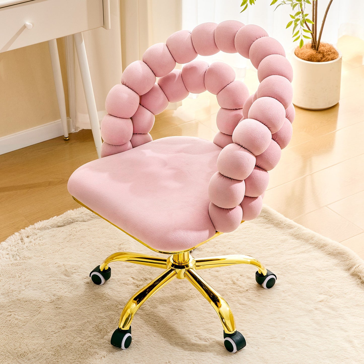 Pink Velvet Bubble Vanity Chair with Gold Base, 360 Swivel Height Adjustable