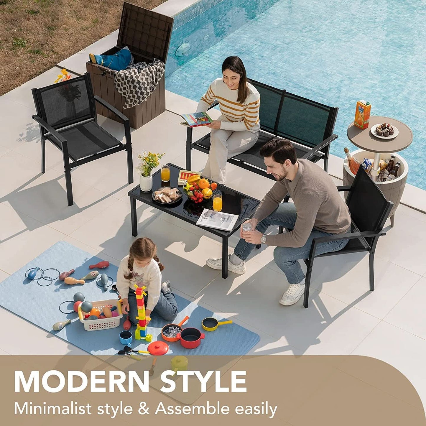 4 Piece Outdoor Patio Set With Glass Table Black Durable