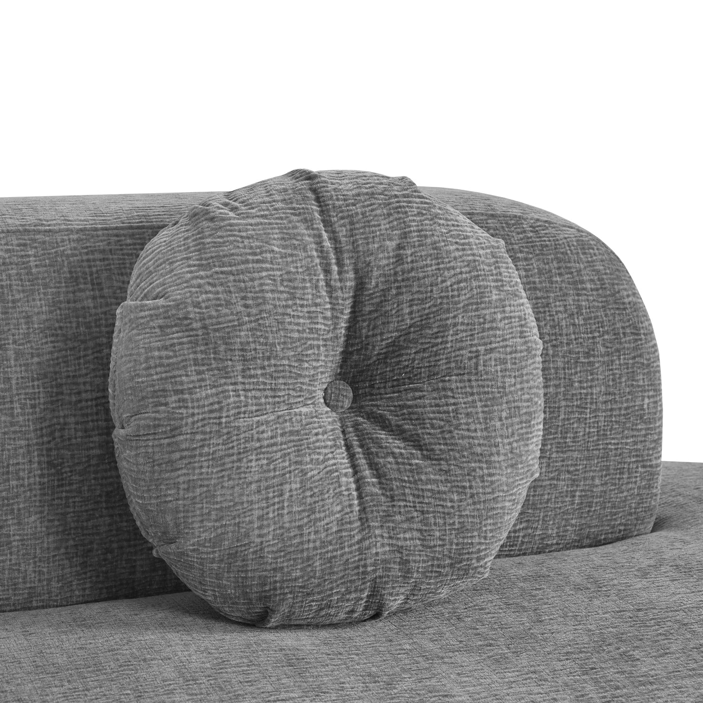 Sectional Sofa Curved Corner Chenille Gray 4 Seat 122 In 3 Pillows