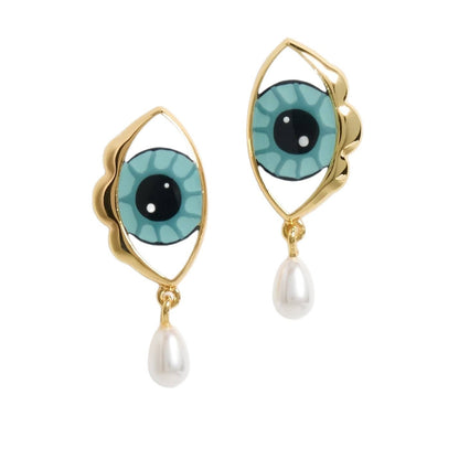 Stainless Steel Blue-eyed Pearl Earrings