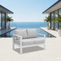 Outdoor Loveseat Aluminum White Gray Cushion 50in 600 lb Capacity