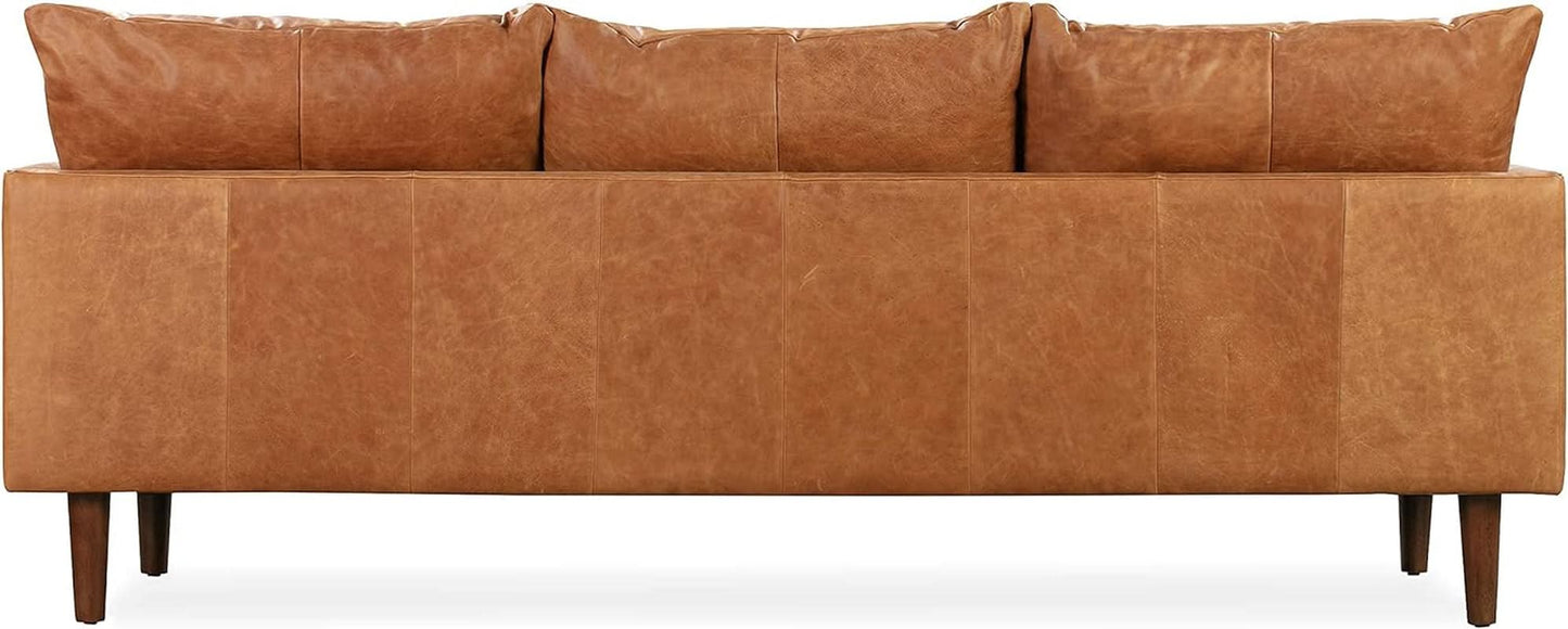 Girona 88 Inch Leather Sofa Cognac Tan With Tufted Back