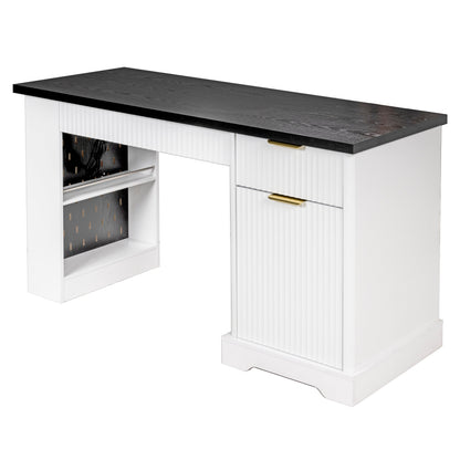 55' Modern Fluted Office Desk with Storage Cabinet and Drawers, Computer Writ...
