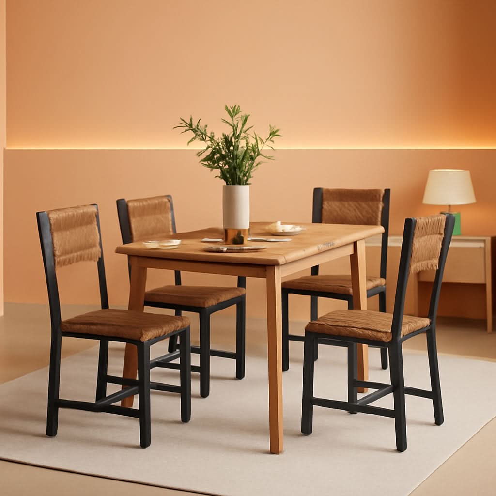 Dining Chair Set of 4 Rustic Brown Chairs With Metal Frame