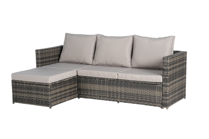 Outdoor Sectional Set PE Rattan Steel Light Gray L-Shape 3 Piece Seats 4