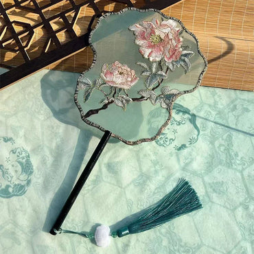 Ancient Style Fan Chinese Style Hanfu Dance Shooting Long Handled Embroidered Classical Double Sided Fan Female Decorative Fan