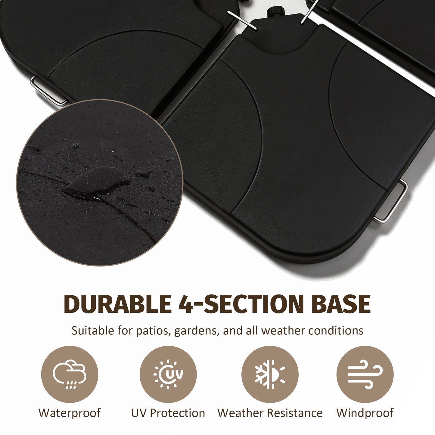 Patio Umbrella Base Offset HDPE Black 4 Panel 220 LB Water or Sand