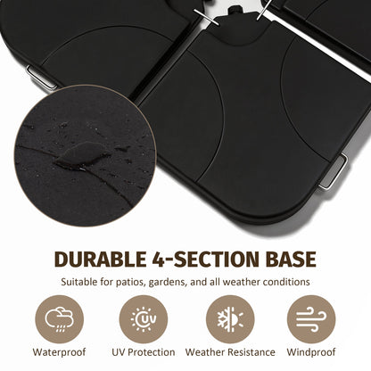 Patio Umbrella Base Offset HDPE Black 4 Panel 220 LB Water or Sand