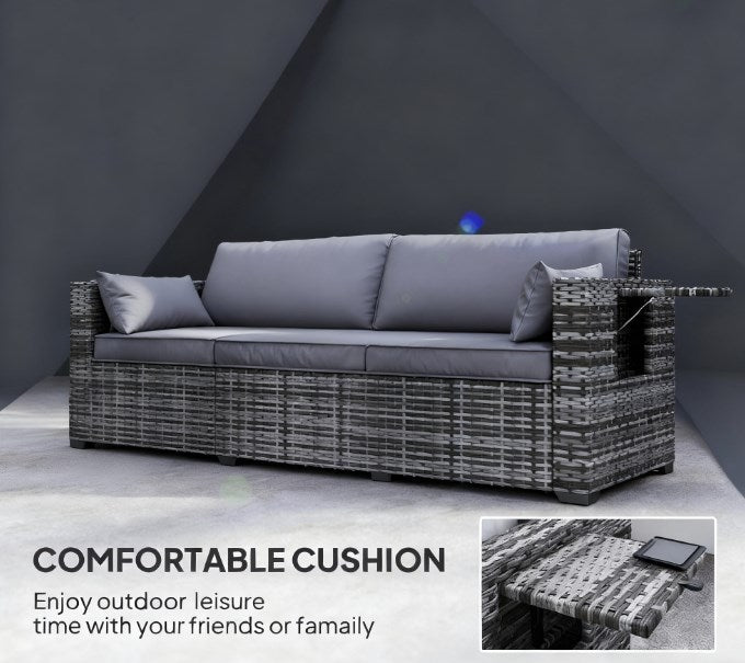 Outdoor Sofa PE Rattan 3-Seat 79" Gray