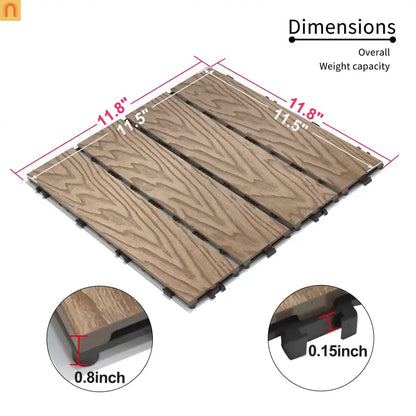 Outdoor Deck Tiles WPC Teak Interlocking 11.8x11.8in 11 Piece