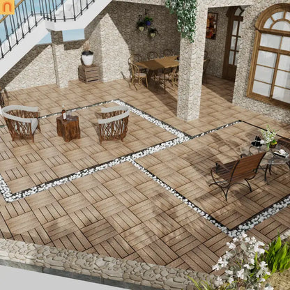 Outdoor Deck Tiles WPC Teak Interlocking 11.8x11.8in 11 Piece