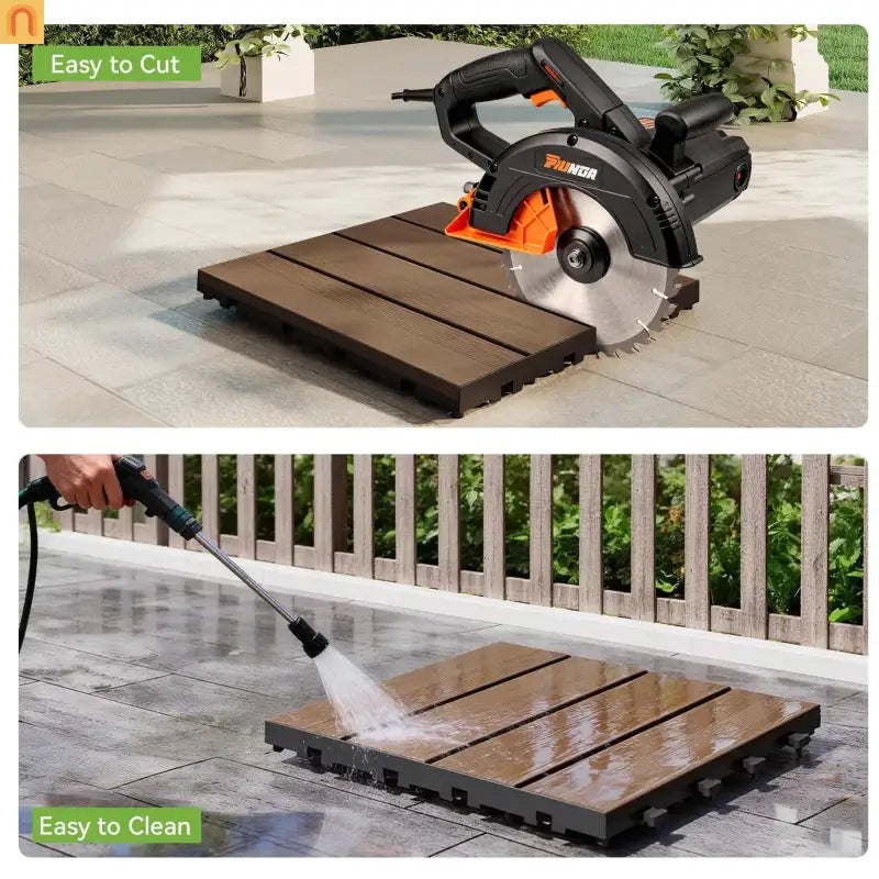 Outdoor Deck Tiles HDPE Dark Brown Interlocking 12x12in 27 Piece