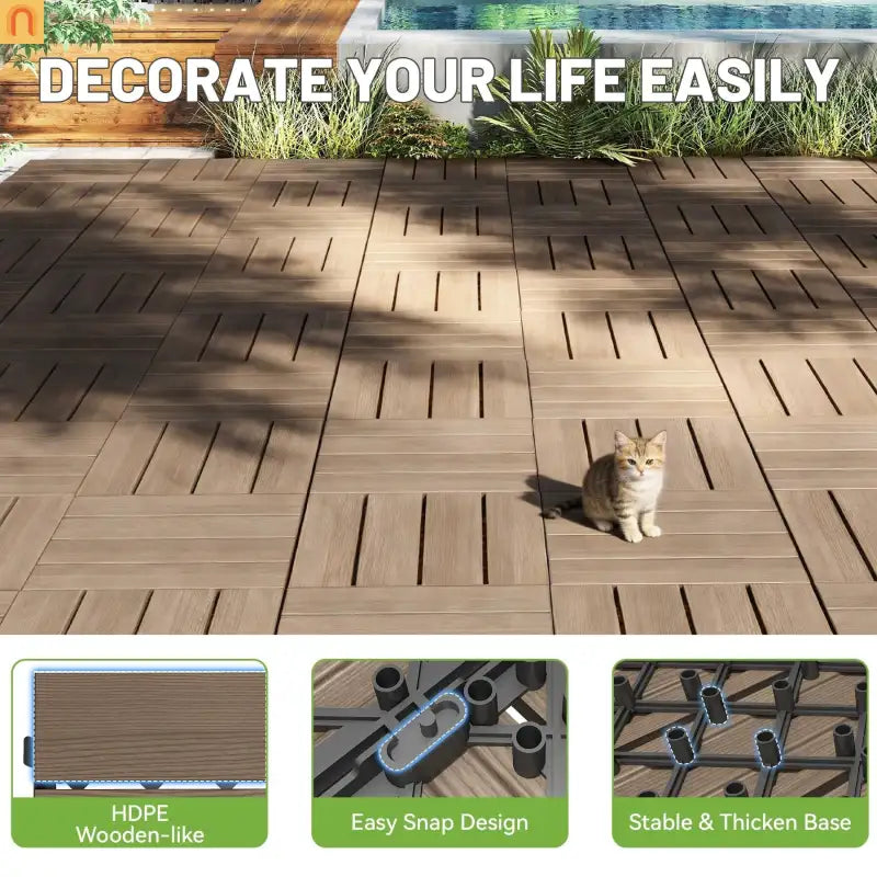 Outdoor Deck Tiles HDPE Dark Brown Interlocking 12x12in 27 Piece