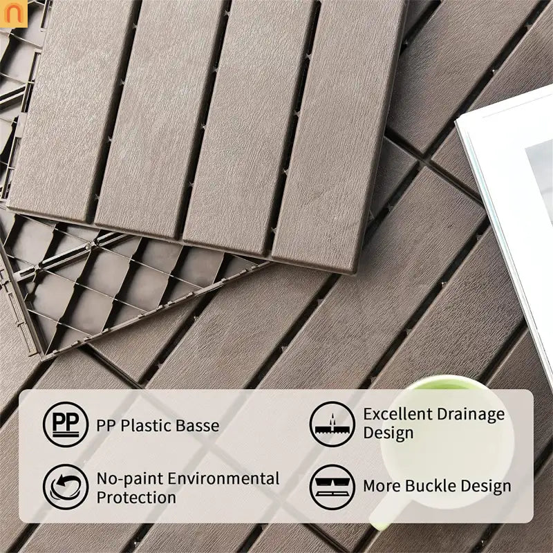 Outdoor Deck Tiles Interlocking Plastic Dark Brown 12x12 in Pack of 9