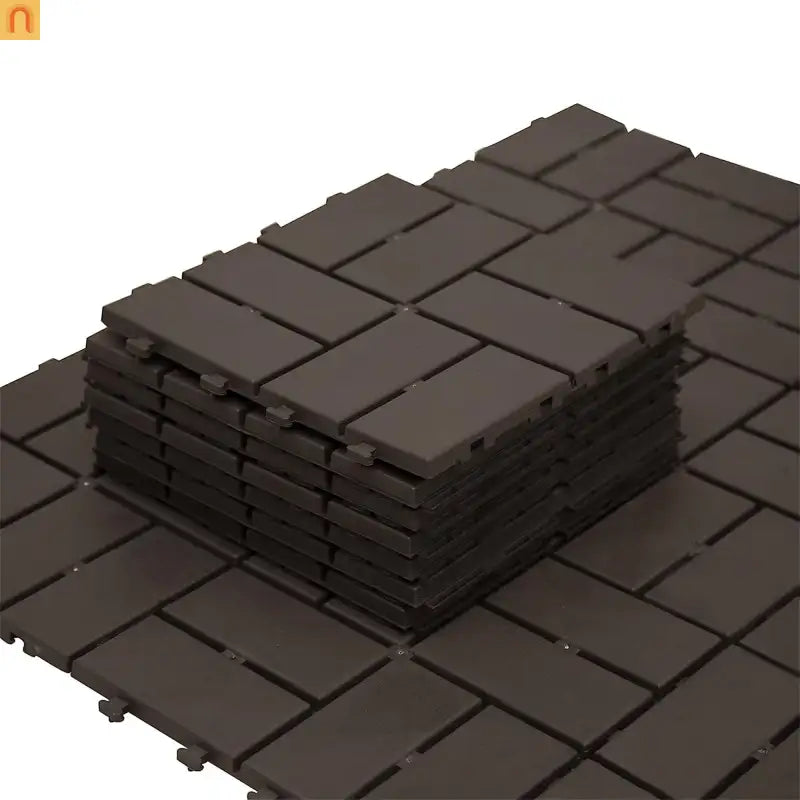 Outdoor Interlocking Deck Tiles Brown Checkered 12x12" 44 Pack