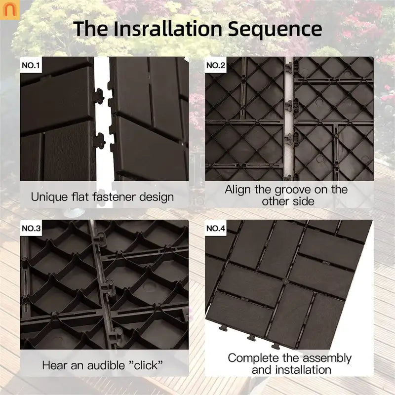 Outdoor Interlocking Deck Tiles Brown Checkered 12x12" 44 Pack