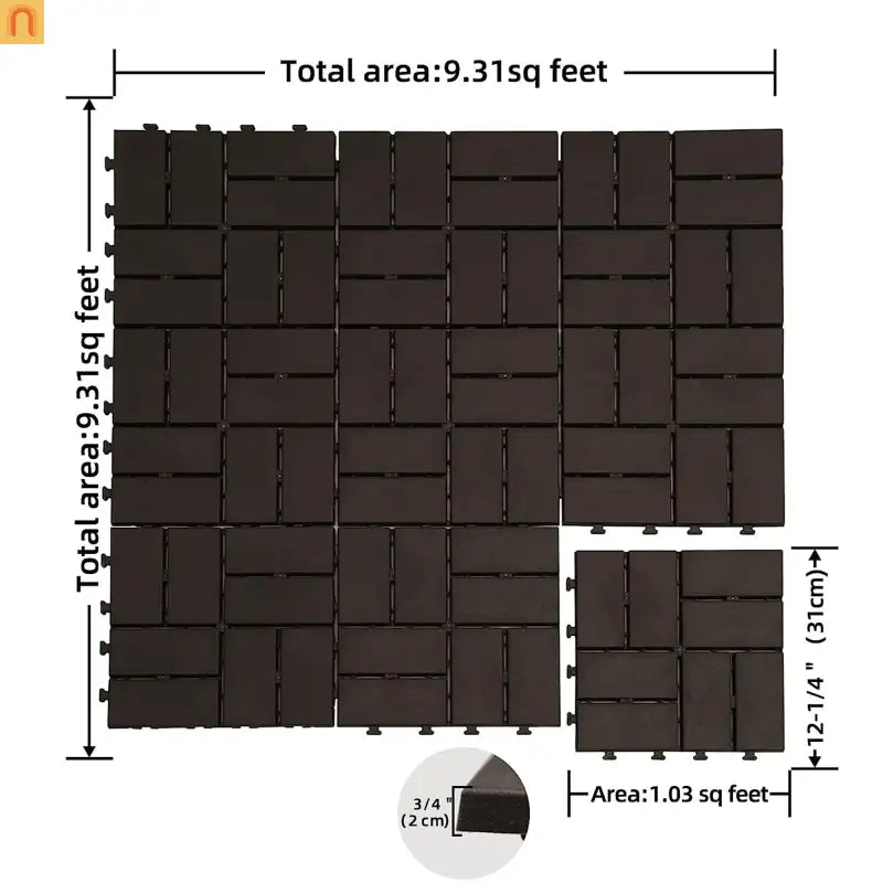 Outdoor Interlocking Deck Tiles Brown Checkered 12x12" 44 Pack