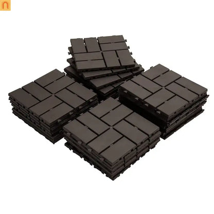 Outdoor Interlocking Deck Tiles Brown Checkered 12x12" 44 Pack