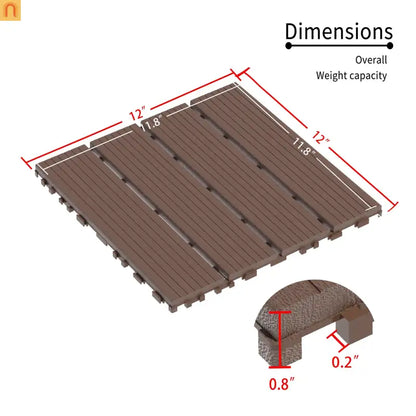 Outdoor Deck Tiles Interlocking PP Plastic Brown 12x12 in 44 Pack
