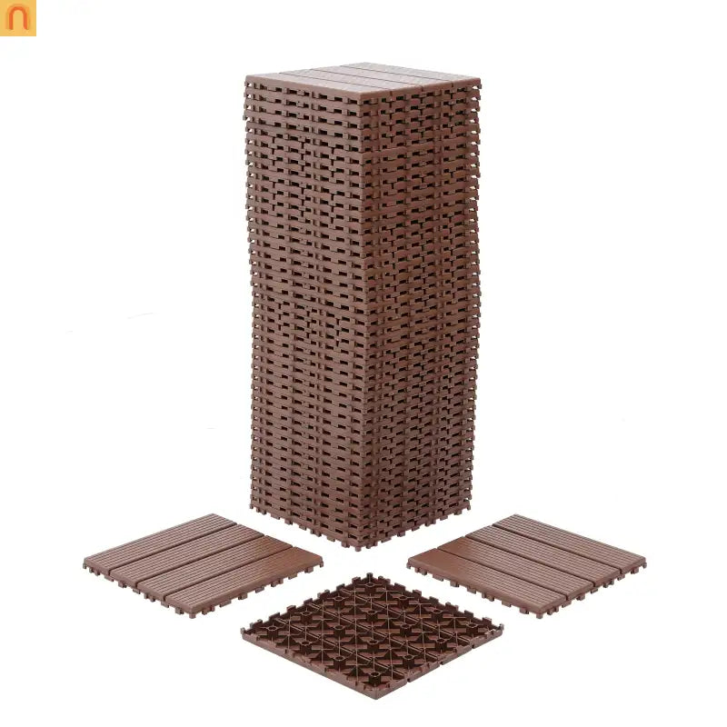 Outdoor Deck Tiles Interlocking PP Plastic Brown 12x12 in 44 Pack