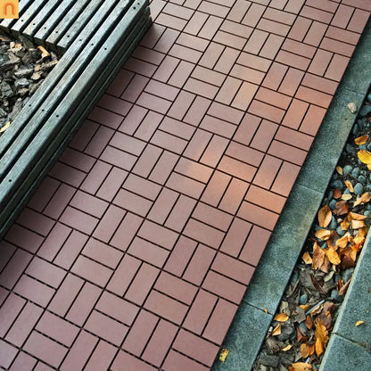 Outdoor Deck Tiles Interlocking PP Plastic Brown Checkered 12x12 in 44 Pack