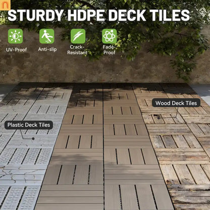 Outdoor Deck Tiles HDPE Dark Brown All Weather 12x12in