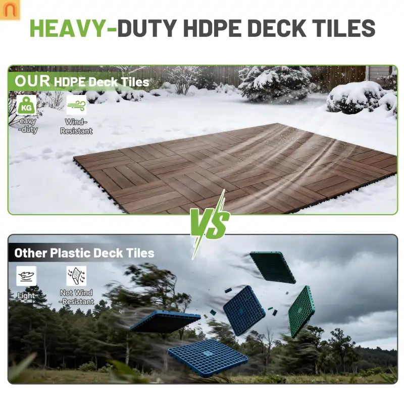 Outdoor Deck Tiles HDPE Dark Brown Interlocking 12x12in 9 Piece