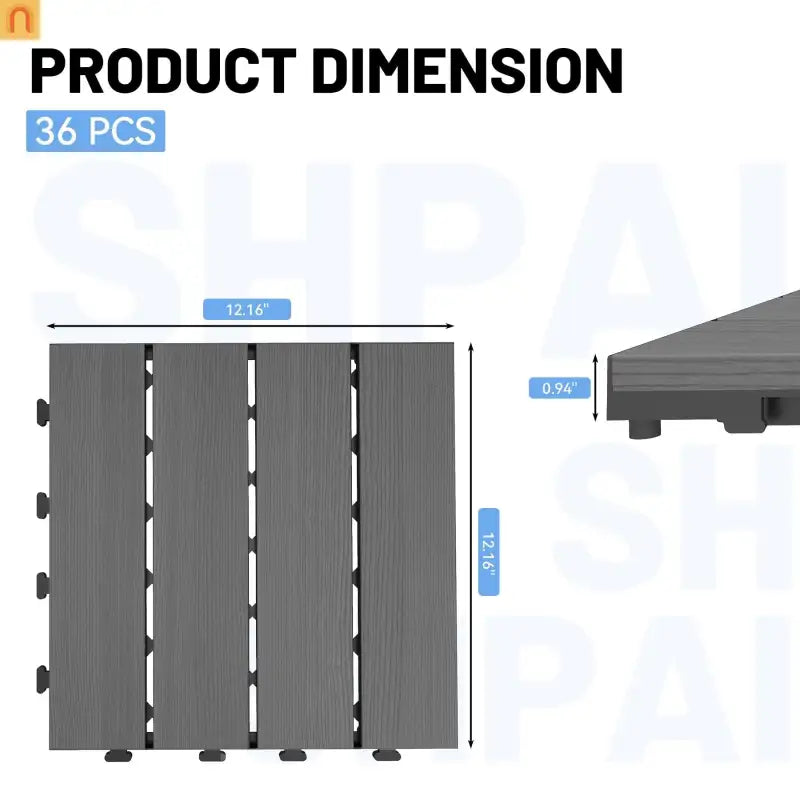 Outdoor Deck Tiles HDPE Dark Gray Interlocking 12x12in Waterproof