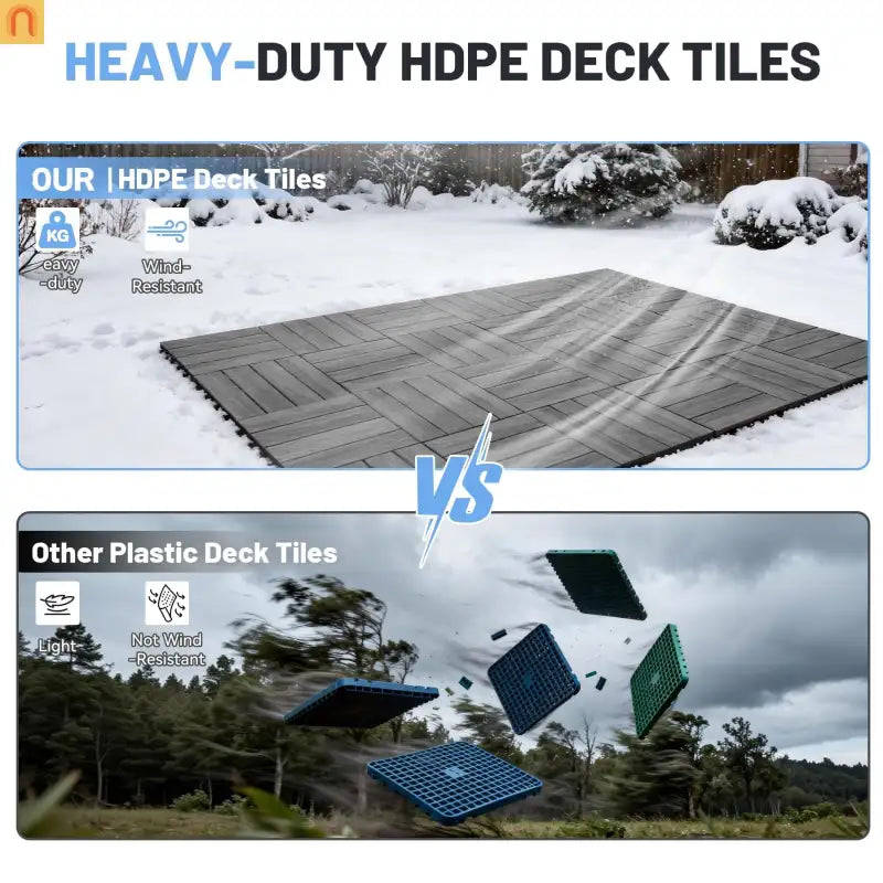 Outdoor Deck Tiles HDPE Dark Gray Interlocking 12x12in Waterproof
