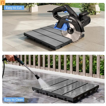 Outdoor Deck Tiles HDPE Dark Gray Interlocking 12x12in Waterproof