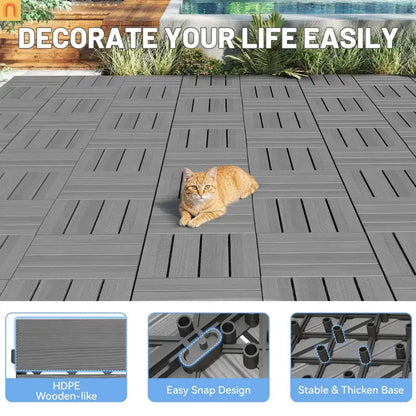Outdoor Deck Tiles HDPE Dark Gray Interlocking 12x12in 9 Piece