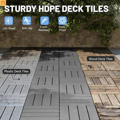 Outdoor Deck Tiles HDPE Dark Gray Interlocking 12x12in 44 Piece