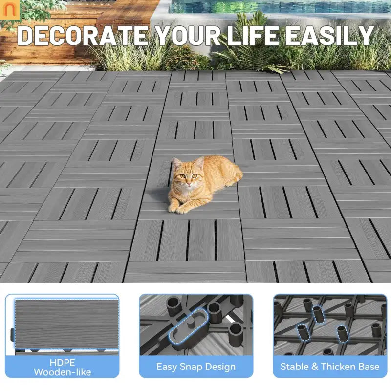 Outdoor Deck Tiles HDPE Dark Gray Interlocking 12x12in 44 Piece