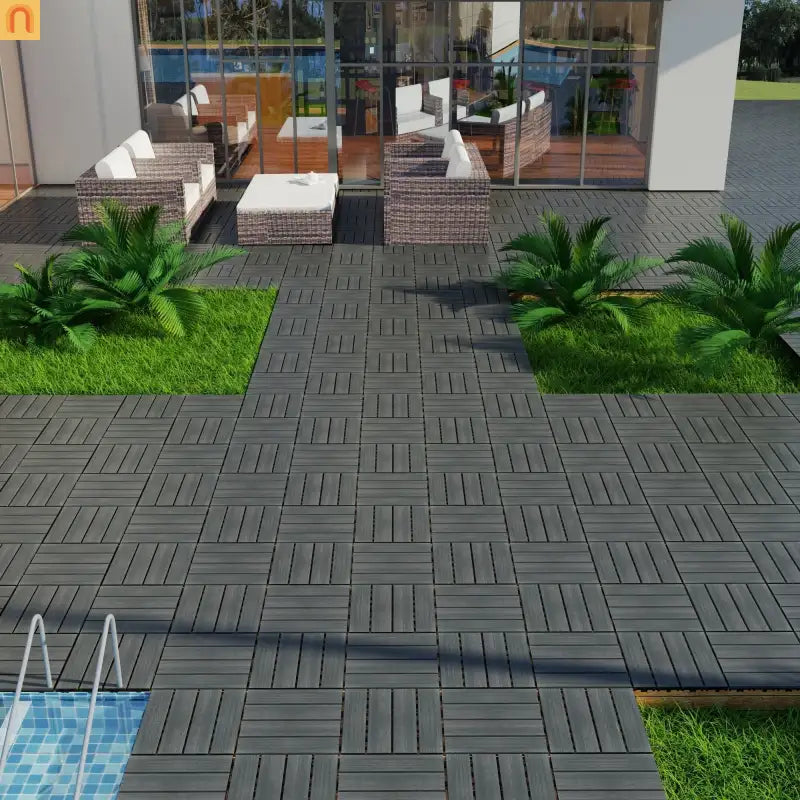 Outdoor Deck Tiles WPC Dark Gray 11.8in Pack of 22