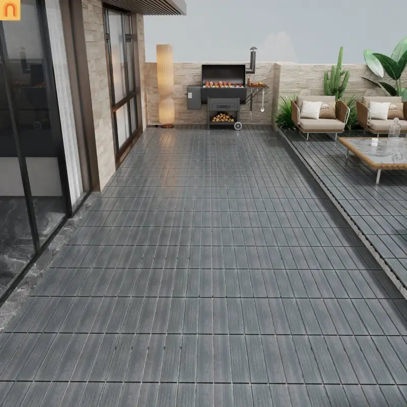 Outdoor Deck Tiles WPC Dark Gray 11.8in Pack of 22