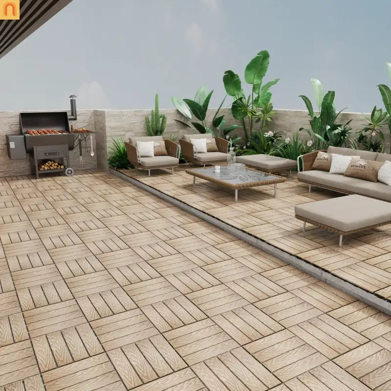 Outdoor Deck Tiles WPC Teak 3D Finish 11.8in Pack of 22