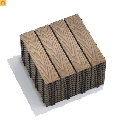 Outdoor Deck Tiles WPC Teak 3D Finish 11.8in Pack of 22