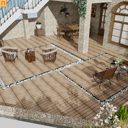 Outdoor Deck Tiles WPC Teak 3D Finish 11.8in Pack of 22