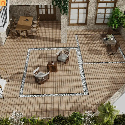 Outdoor Deck Tiles WPC Teak 3D Finish 11.8in Pack of 22