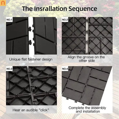 Outdoor Deck Tiles Interlocking Plastic Gray Checkered 12x12 in Pack of 36