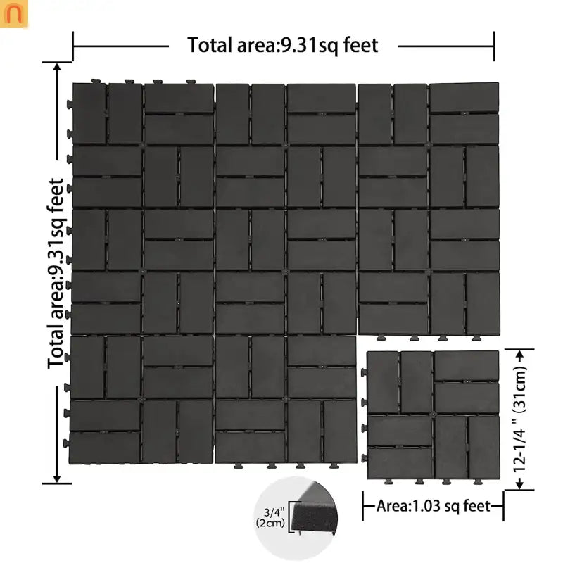 Outdoor Deck Tiles Interlocking Plastic Gray Checkered 12x12 in Pack of 36
