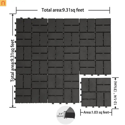 Outdoor Deck Tiles Interlocking Plastic Gray Checkered 12x12 in Pack of 36