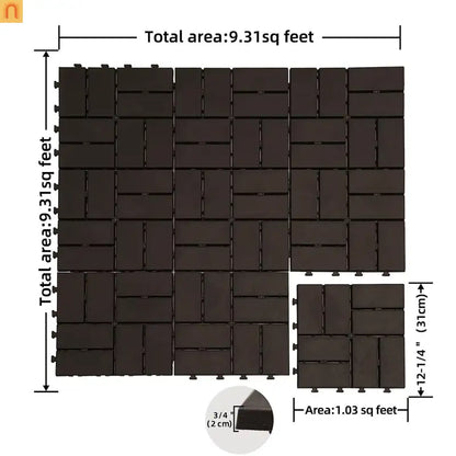 Outdoor Deck Tiles Interlocking Plastic Brown 12x12 in Pack of 9