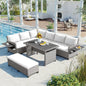 Outdoor Sectional Set PE Rattan Steel White 5 Piece Seats 7 Extendable