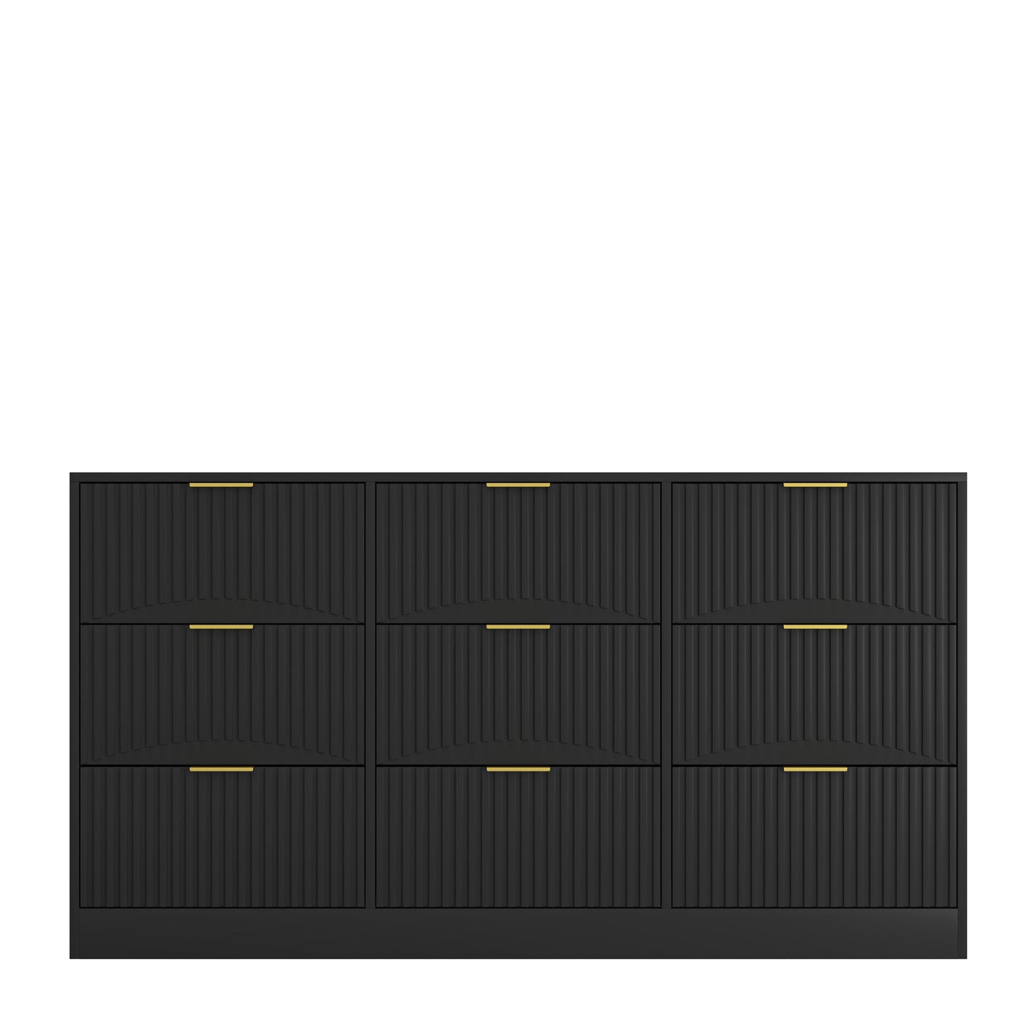 Dresser Classic 9-Drawer Black Particle Board Gold Handles 63x15.74 In