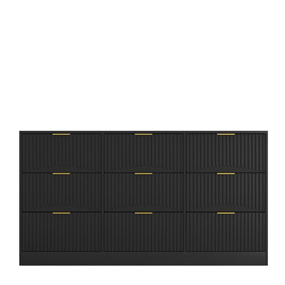 Dresser Classic 9-Drawer Black Particle Board Gold Handles 63x15.74 In