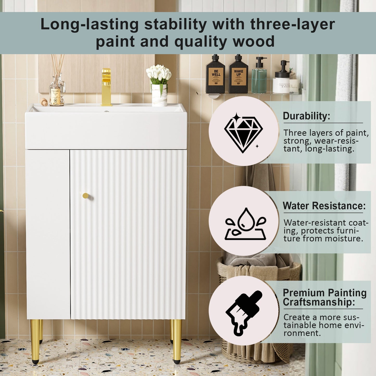 Amelia 21.6' Bathroom Vanity with Storage Cabinet, Single Ceramic Sink and Le...