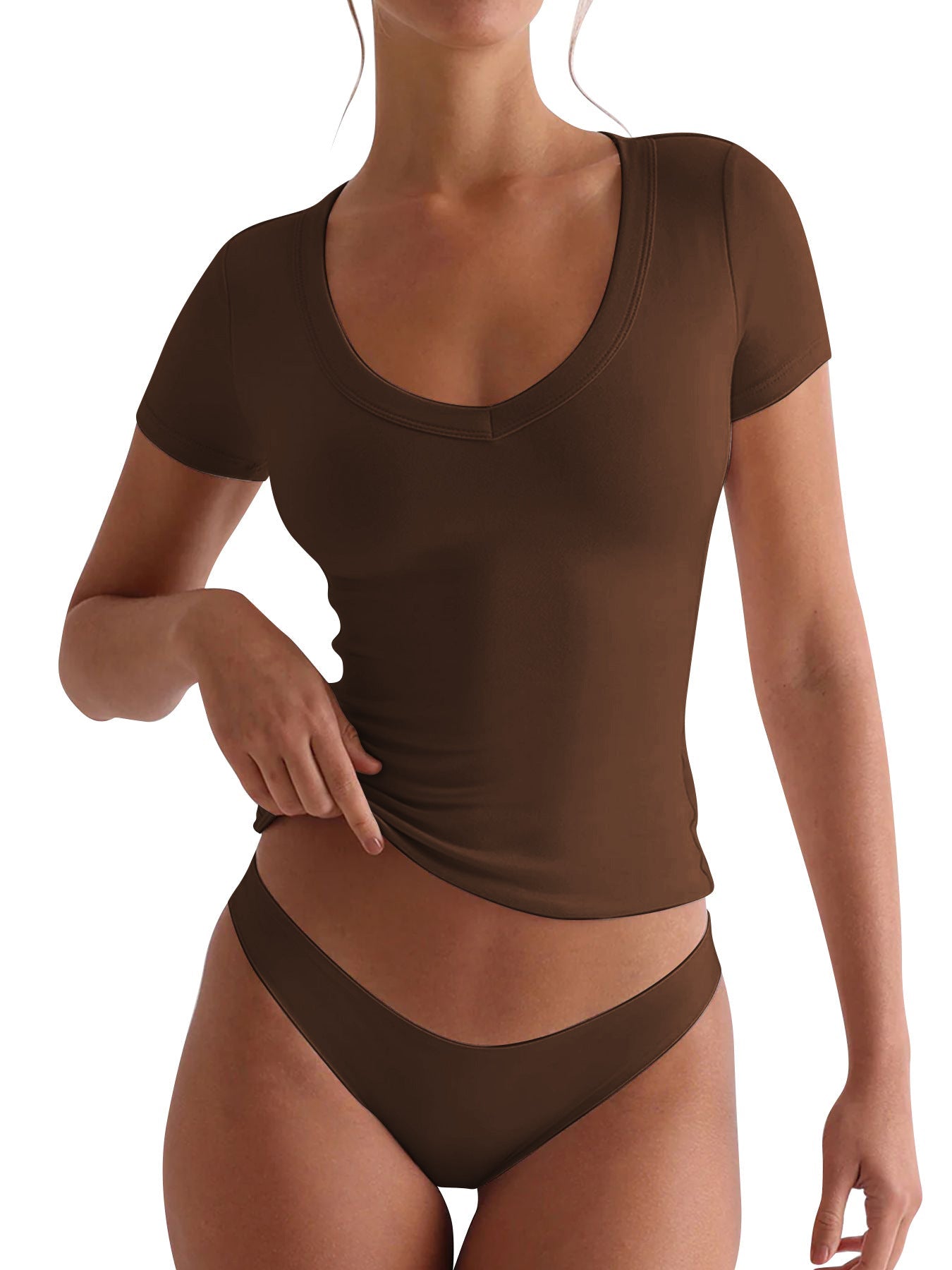 V-neck Short-sleeve Yoga Top For Workouts