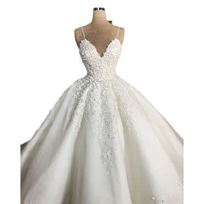 Deep V-neck Lace Wedding Dress Romantic Aura