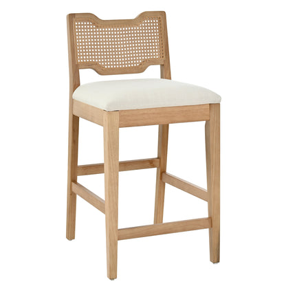 28 in Farmhouse Barstools Set of 2, Upholstered Iron Counter Stools with Rattan Backrest